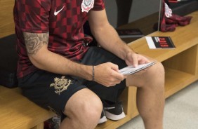 Ramiro no vestiário da Arena Corinthians antes do jogo amistoso contra o Santos