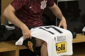 Mauro Boselli no vestiário da Arena Corinthians antes do jogo contra a Ponte Preta