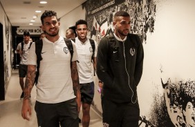 Pedro Henrique e Filipe chegam ao vestirio da Arena Corinthians para o jogo contra o Red Bull