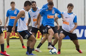 Jogadores na reapresentao do Corinthians aps vitria sobre o So Paulo, por 2 a 1