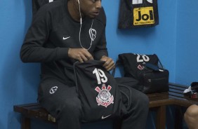 Gustavo no vestirio do El Cilindro antes do jogo contra o Racing, pela Sul-Americana