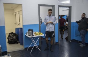 Richard no vestirio do estdio El Cilindro para duelo contra o Racing, pela Sul-Americana