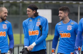 Walter, Cssio e Caque Frana durante treino de hoje no CT Joaquim Grava