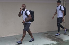 Vagner Love e Gustavo chegando ao estdio para jogo contra o So Bento, pelo Paulisto 2019