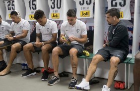 Ralf, Urso, Avelar e Fagner no vestiário antes do jogo contra o Ceará, pela Copa do Brasil
