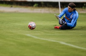 Goleiro Cássio no treino de hoje no CT Joaquim Grava; Timão tem pela frente o Oeste