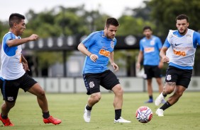 Oya, Ramiro e Andr Lus no treino deste sbado no CT Joaquim Grava