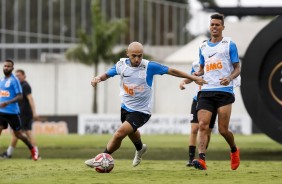 Régis e Clayson no treino deste sábado no CT Joaquim Grava