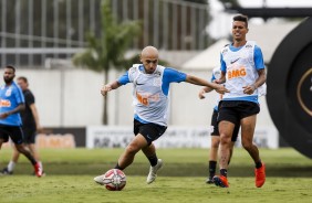 Rgis e Clayson no treino deste sbado no CT Joaquim Grava