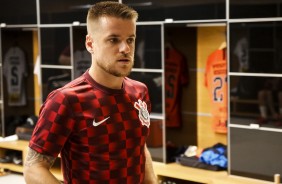 Ramiro no vestiário da Arena Corinthians antes do jogo contra o Oeste