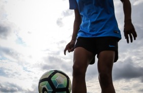 Atacante Millene no treino do Corinthians Futebol Feminino nesta quarta-feira