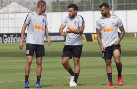 Joo Victor, Andr Lus e Michel Macedo no treinamento de hoje no CT