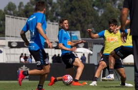 Vital e Méndez no treino desta sexta-feira da Paixão no CT Joaquim Grava
