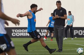 Andr Lus e Carille no treino de reapresentao do Corinthians aps conquista do Paulisto