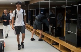 Richard no vestirio da Arena Corinthians antes do jogo contra a Chapecoense, pela Copa do Brasil