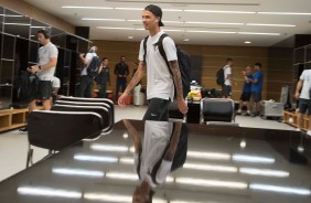 Thiaguinho no vestirio da Arena Corinthians antes do jogo contra a Chapecoense, pela Copa do Brasil