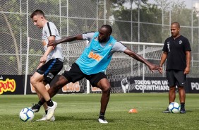 Carlos e Manoel no treino desta sexta-feira no CT Joaquim Grava