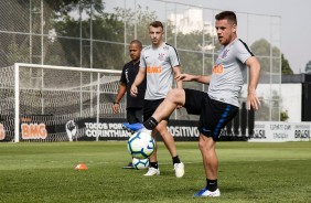 Carlos e Ramiro no treino desta sexta-feira no CT Joaquim Grava