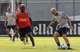 Love e Régis no treino desta sexta-feira no CT Joaquim Grava