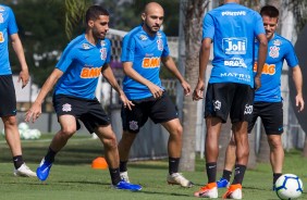 Gabriel, Régis e Ramiro durante o último treino do Corinthians antes de enfrentar a Chapecoense