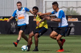 Piton, Renê Júnior e Richard no treino desta terça-feira no CT Joaquim Grava