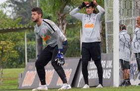 Caíque e Cássio no treinamento de hoje no CT Joaquim Grava