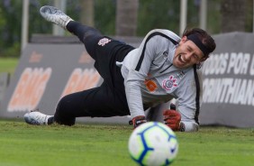 Goleiro Cássio durante penúltimo treino do Corinthians antes de enfrentar o Grêmio