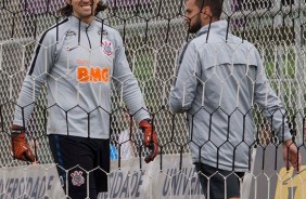 Goleiro Cássio no treinamento de hoje no CT Joaquim Grava