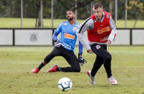 Carlos Augusto e Filipe no treino deste sábado no CT Joaquim Grava