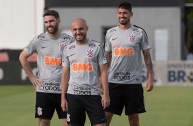 Mauro Boselli, Rgis e Pedro Henrique no treino desta segunda-feira no CT Joaquim Grava