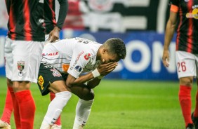 Pedrinho durante jogo contra o Deportivo Lara, na Arena Corinthians, pela Sul-Americana