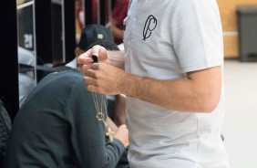 Ramiro no vestirio da Arena Corinthians antes do jogo contra o Deportivo Lara