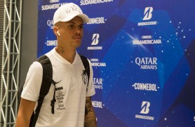 Richard no vestirio da Arena Corinthians antes do jogo contra o Deportivo Lara