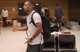 Sornoza no vestirio da Arena Corinthians antes do jogo contra o Deportivo Lara