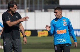 Carille e Gabriel no treino de hoje no CT Joaquim Grava