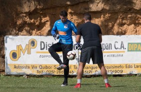 Caíque França no último treino do Corinthians antes do jogo contra o Lara