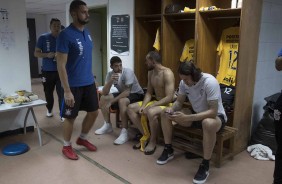 Jogadores antes do jogo contra o Deportivo Lara, pela Sul-Americana, na Venezuela