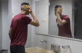 Richard no vestiário antes do jogo contra o Deportivo Lara, pela Sul-Americana, na Venezuela
