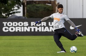 Caíque França no último treino antes do jogo contra o Flamengo, pela Copa do Brasil