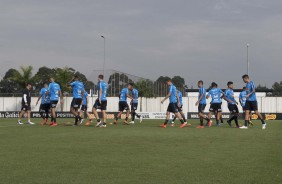 Elenco do Corinthians durante primeiro treino antes do jogo contra o Flamengo