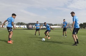 Jogadores durante primeiro treino em preparao para jogo contra o Flamengo