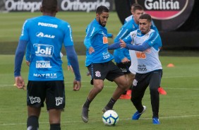 Everaldo e Gabriel no primeiro treino após eliminação para o Flamengo, pela Copa do Brasil