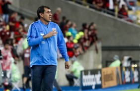 Treinador Fábio Carille durante jogo contra o Flamengo, pela Copa do Brasil