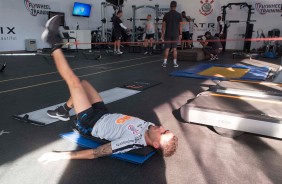 Gabriel na academia do CT Joaquim Grava durante treino em dois perodos