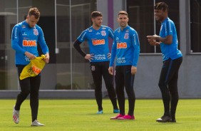 Carlos, Caíque, Boselli e Matheus Jesus no treino desta quarta-feira, no CT Joaquim Grava