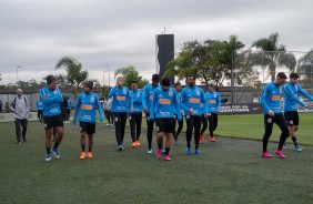 Jogadores do Timão, no CT Joaquim Grava, durante treino desta quarta-feira