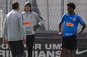 Carille, Cássio e Gil no último treino antes do jogo contra o Flamengo, pelo Brasileirão