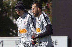 Cássio e Walter no último treino antes do jogo contra o Flamengo, pelo Brasileirão