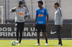 Cássio, Gil e Carille no último treino antes do jogo contra o Flamengo, pelo Brasileirão