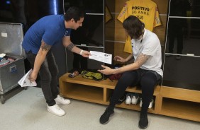 Cássio no vestiário antes do jogo contra o Flamengo, na Arena Corinthians
